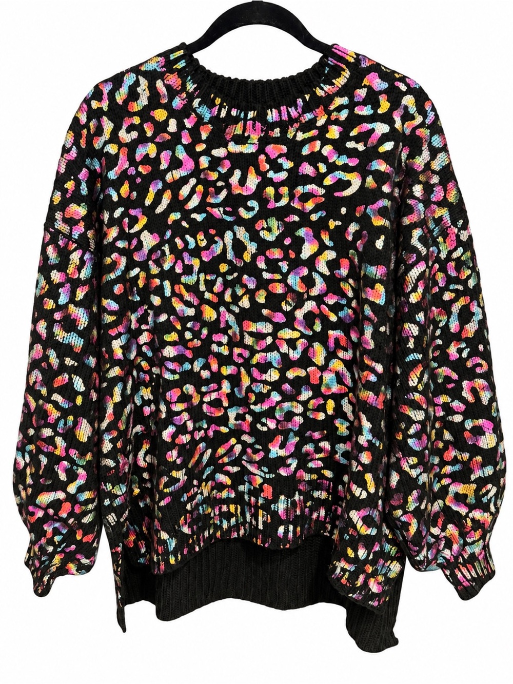 And The Why Black Multicolor Leopard Print Crewneck Sweater M/L